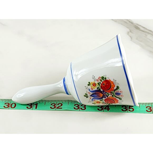 Reutter Bell White Porcelain 5 1/2" Blue Trim Orange Floral Design 20s Germany - Picture 11 of 12